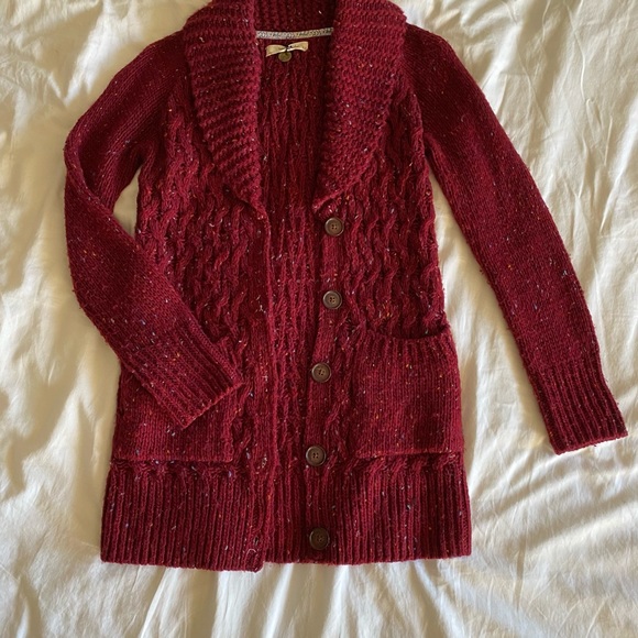 Isabella Sinclair Farfar chunky grandpa cardigan burgundy size XS Anthropologie - Picture 2 of 7